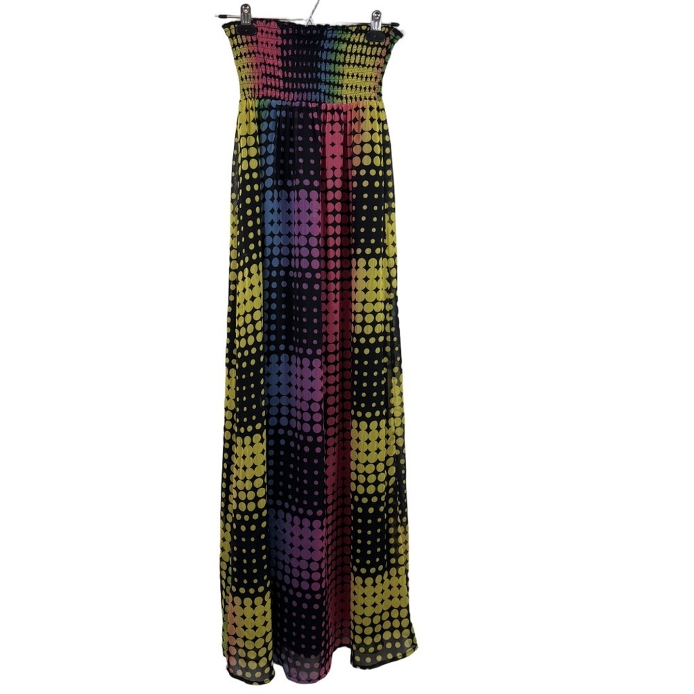Women's Y2K Betsey Johnson Smocked Maxi Dress Size S Black Pink and Yellow